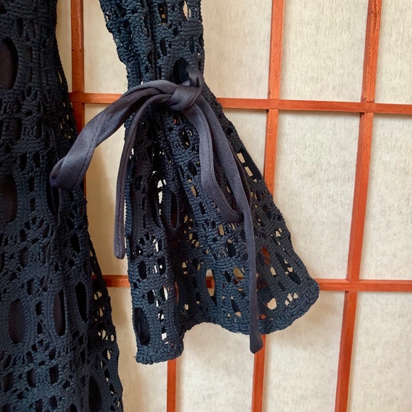 Lovely, Navy R&K Sheath Dress with Crocheted Shell - Picture 3 of 6